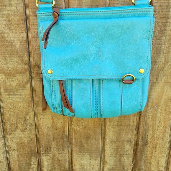 Fossil Morgan Traveler Crossbody Bag Turquoise Pebble Leather - Picture 5 of 16